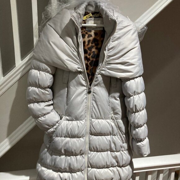 Laundry by Shelli Segal Down Coat – Elegant Pearl Grey w/ Leopard Lining - Picture 1 of 5